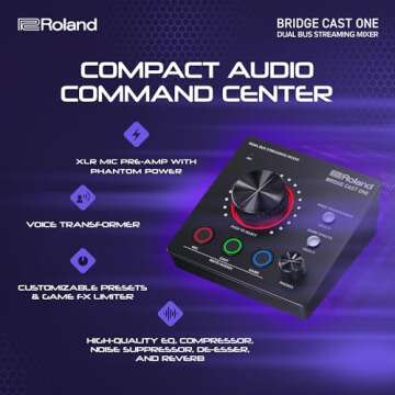 Roland BRIDGE CAST ONE Dual Bus Streaming Mixer | Compact Audio Streaming Mixer | For Online Gamers & Content Creators | 32-Bit Hardware DSP | USB-C Windows and Mac Connectivity | XLR Mic Support