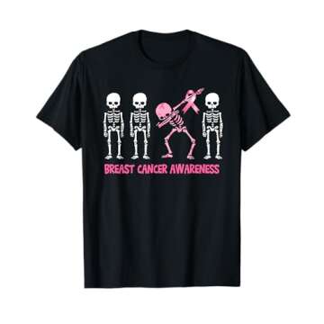 Dabbing Skeleton Pink Ribbon Breast Cancer Halloween T-Shirt