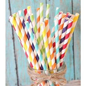 Charmed Rainbow stripe paper straw set of 150 straws with all the color of the rainbow!