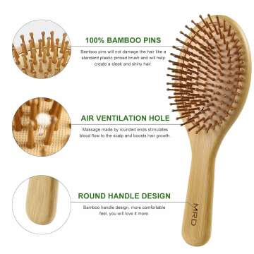 MRD Hair Brush Set, Natural Bamboo Comb Paddle Detangling Hairbrush, Wide-tooth and tail comb No Bristle, suit for Women Men and Kids Thick/Thin/Curly/Dry Hair Gift kit Yellow