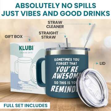 KLUBI 14oz Navy Coffee Mugs - Perfect Gift for Men