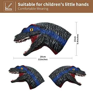 Yolococa Dinosaur Hand Puppets Realistic Latex Soft Animal Head Toys Set, Hand Puppet Toys Gift for Kids, Party Show Imaginative Play (Tyrannosaurus & Dilophosaurus & Velociraptors)