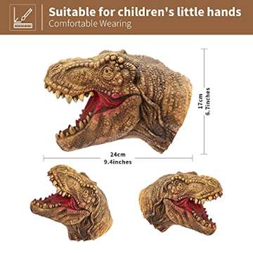 Yolococa Dinosaur Hand Puppets Realistic Latex Soft Animal Head Toys Set, Hand Puppet Toys Gift for Kids, Party Show Imaginative Play (Tyrannosaurus & Dilophosaurus & Velociraptors)