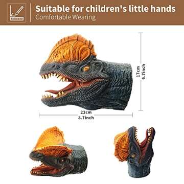 Yolococa Dinosaur Hand Puppets Realistic Latex Soft Animal Head Toys Set, Hand Puppet Toys Gift for Kids, Party Show Imaginative Play (Tyrannosaurus & Dilophosaurus & Velociraptors)