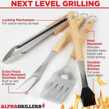 Alpha Grillers Premium Wood Grilling Gifts for Men - BBQ Tool Set