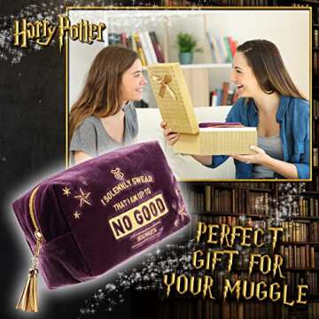 Harry Potter Makeup Bag, Elegant Cosmetic Bag, Suitable as Makeup Organizer, Toiletry Bag, or Travel Pouch, Spacious Makeup Pouch, Velvet Fabric with Gold Embroidery, 9 x 21 x 12 cm