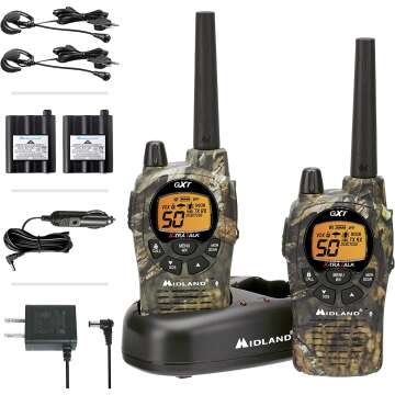 Midland – GXT1050VP4 - Handheld GMRS 50 Channel Two Way Radio - Long Range Walkie Talkies with Rechargeable Batteries - Hiking Hunting Camping Gear – Boom Mic headsets - Mossy Oak Camo – Combo 2 Pack