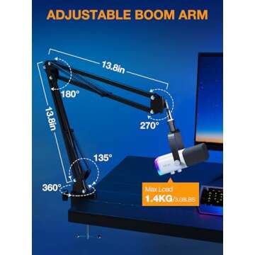 QuadCast Boom Arm, Mic Arm Microphone Arm for HyperX QuadCast SoloCast Blue Yeti Fifine AM8 and Most Mic, Mic Stand Desk with 3/8" to 5/8" Adapter by SUNMON