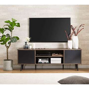 WAMPAT Mid Century Modern TV Stand for TVs up to 65 inches, Wood TV Console Media Cabinet with Storage, Entertainment Center for Living Room Bedroom, Black, 60 inch