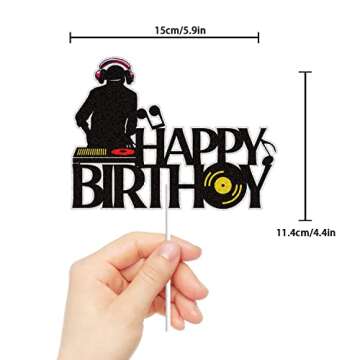 DJ Happy Birthday Cake Topper Black Glitter Disco Hip Hop Cake Decoration Rock DJ Theme Birthday Party Supplies Music DJ Lover