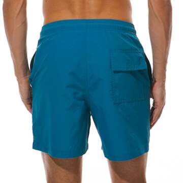 SILKWORLD Men's Swim Trunks Quick Dry Beach Shorts with Pockets (Medium, Peacock Blue/DL)