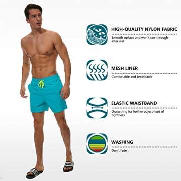 SILKWORLD Men's Swim Trunks Quick Dry Beach Shorts with Pockets (Medium, Peacock Blue/DL)