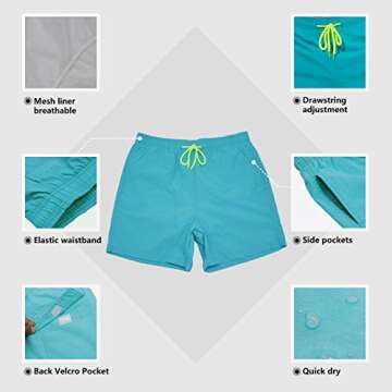 SILKWORLD Men's Swim Trunks Quick Dry Beach Shorts with Pockets (Medium, Peacock Blue/DL)