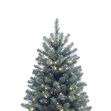 National Tree Company Pre-Lit Artificial Full Christmas Tree, Blue, North Valley Spruce, White Lights, Includes Stand, 7.5 Feet