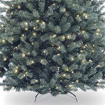 National Tree Company Pre-Lit Artificial Full Christmas Tree, Blue, North Valley Spruce, White Lights, Includes Stand, 7.5 Feet