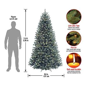 National Tree Company Pre-Lit Artificial Full Christmas Tree, Blue, North Valley Spruce, White Lights, Includes Stand, 7.5 Feet