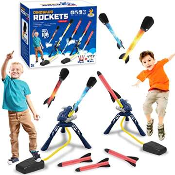 COOLDUCK 2 Pcs Dino Rocket Launcher for Kids - Launch Up to 100 Feet, Light-up Foam Rockets, Godzilla Dinosaur Stomp Launch Pad, Outdoor Toys for Family Fun, Birthday Gift for Boys Girls