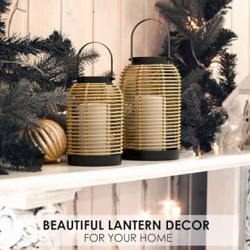 Natural Rattan Boho Lanterns - Handcrafted Decor to Enhance Every Corner of Your Home - Modern Farmhouse Beauty Perfect for Any Living Room, Indoor Coffee Table or Kitchen Dining Table