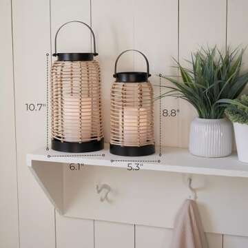 Natural Rattan Boho Lanterns - Handcrafted Decor to Enhance Every Corner of Your Home - Modern Farmhouse Beauty Perfect for Any Living Room, Indoor Coffee Table or Kitchen Dining Table