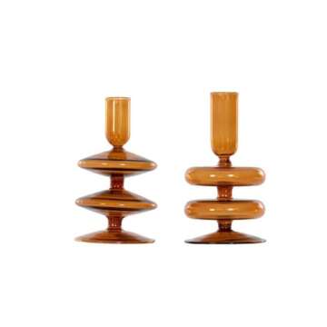 Saffron Candle Holder Stacked – by Alice Lane Home Collection - Elevate Your Ambiance – Exquisite Saffron Glass – Rich Warm Hue Stunning for All Occasions