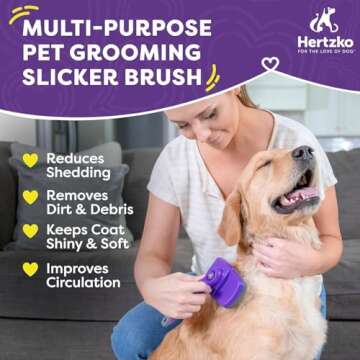 Hertzko Self Cleaning Slicker Brush for Dogs and Cats - Pet Hair Brush for Shedding Long and Short Hair - Grooming Brush with Easy Clean Retractable Bristles - Cat and Dog Grooming Tool - Purple