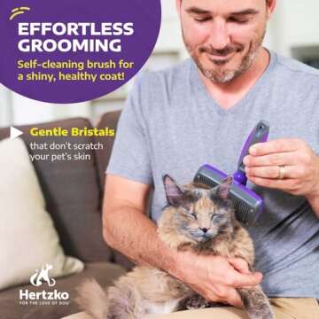 Hertzko Self Cleaning Slicker Brush for Dogs and Cats - Pet Hair Brush for Shedding Long and Short Hair - Grooming Brush with Easy Clean Retractable Bristles - Cat and Dog Grooming Tool - Purple