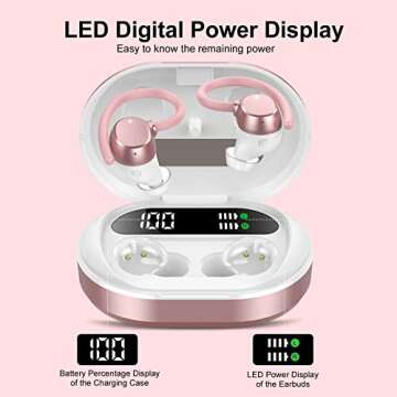 Ear buds Wireless Earbuds, HiFi Stereo Bluetooth 5.3 Running Headphones with Dual LED Display 30Hrs Playtime, Built-in Mic, Type-C, in-Ear Bluetooth Earphones with Earhooks for Sport, Rose Gold