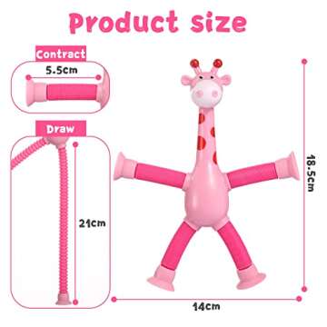 Xonteus 4 Pcs Telescopic Suction Cup Giraffe Toy, Sensory Tube Toddler Travel Toys, Connectable and Extendable Stress Relief ADHD Autism Fidget for Kids, Easter Basket Stuffers for Gifts