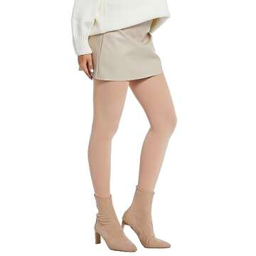 HeyUU Women's 80 Denier Soft Opaque Tights, High Waist Solid Color Footed Pantyhose 20+ Colors Beige XSS