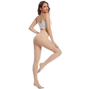 HeyUU Women's 80 Denier Soft Opaque Tights, High Waist Solid Color Footed Pantyhose 20+ Colors Beige XSS