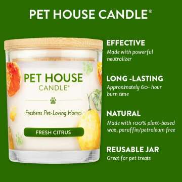 Fresh Citrus Pet House Candle - Eco-Friendly Odor Control