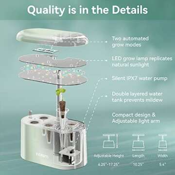 inbloom Hydroponics Growing System Kit Indoor Garden with LED Grow Light and Pod Kit, Plants Germination Kit for 5 Pods, Mufga Hydroponics Garden, Height Adjustable, Gardening Gifts(Green)