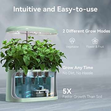 inbloom Hydroponics Growing System Kit Indoor Garden with LED Grow Light and Pod Kit, Plants Germination Kit for 5 Pods, Mufga Hydroponics Garden, Height Adjustable, Gardening Gifts(Green)