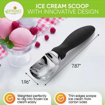 Spring Chef Ice Cream Scoop - Comfortable Black Handle for Effortless Scooping