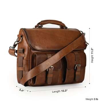 VELEZ Brown Full Grain Leather Messenger Bag for Men and Women - 15 inch Leather Briefcase for Men - Vintage Shoulder Business Crossbody Travel Work Leather Laptop Bag