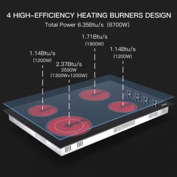 Electric Cooktop 30 Inch Ceramic Stove - 4 Burner Built-in with Timer & Child Lock