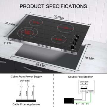 30 Inch Electric Cooktop - 4 Burner Satin Glass Design