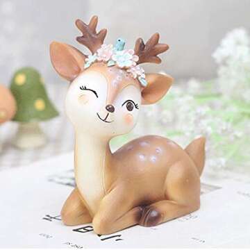 Deer Figurines Toys Decor 4.1", Cute Fawn Doe Christmas Home Decor Resin Ornament Cake Topper Party Desktop Decoration for Birthday Wedding Anniversary(Elegant)