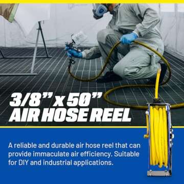 Goodyear Air Hose Reel Retractable 3/8" Inch x 50' Foot SBR Rubber Hose Max 300PSI Heavy Duty Industrial Steel Single Arm Construction