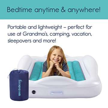 hiccapop Inflatable Toddler Travel Bed with Safety Bumpers [4-Sided] | Portable Toddler Bed for Kids | Toddler Air Mattress | Kids Air Mattress - Teal Blue