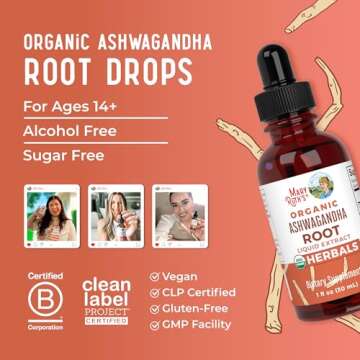 MaryRuth Organics Ashwagandha Root | USDA Organic Ashwagandha Liquid Drops | Stress Relief, Natural Calm, Relaxation and Mood Support Supplement | Adaptogenic | Nervine | Vegan | Non-GMO | 60 Servings