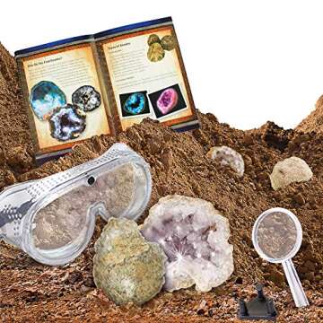 NATIONAL GEOGRAPHIC Break Open 2 Geodes Science Kit – Includes Goggles, Detailed Learning Guide and Display Stand - Great STEM Science gift for Mineralogy and Geology enthusiasts of any age