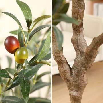 LOMANTO Olive Trees Artificial Indoor, 7Ft Artificial Olive Plants, Tall Faux Olive Tree, Fake Topiary Silk Tree in Pot with Olive Branch & Fruit, Home Office Modern Decor Gift for Housewarming 1Pack