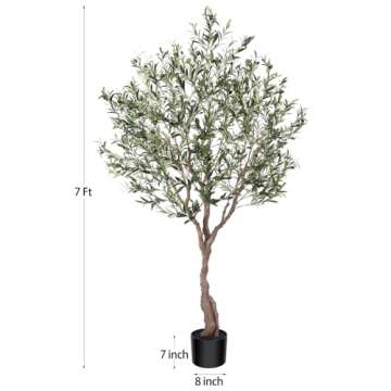 LOMANTO Olive Trees Artificial Indoor, 7Ft Artificial Olive Plants, Tall Faux Olive Tree, Fake Topiary Silk Tree in Pot with Olive Branch & Fruit, Home Office Modern Decor Gift for Housewarming 1Pack