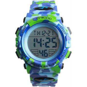 YFWOOD Kids Digital Watch Waterproof Outdoor Watches Children Casual Electronic Analog Quartz Wrist Watches with Silicone Band Luminous Alarm Stopwatch for Boys