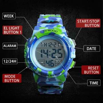 YFWOOD Kids Digital Watch Waterproof Outdoor Watches Children Casual Electronic Analog Quartz Wrist Watches with Silicone Band Luminous Alarm Stopwatch for Boys