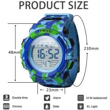 YFWOOD Kids Digital Watch Waterproof Outdoor Watches Children Casual Electronic Analog Quartz Wrist Watches with Silicone Band Luminous Alarm Stopwatch for Boys