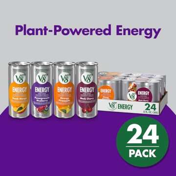 V8 +Energy Peach Mango, Orange Pineapple, Black Cherry and Pomegranate Blueberry Juice Energy Drinks, 8 fl oz Can (24 Pack)