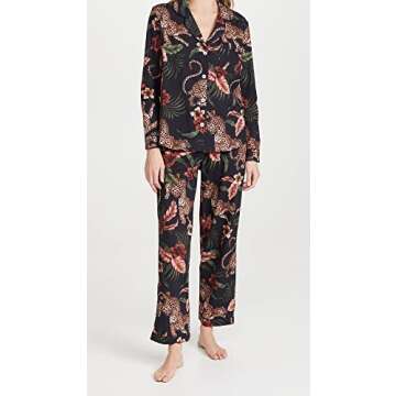 Desmond & Dempsey Women's Women's Long Soleia Pajama Set, Navy, Black, Print, M