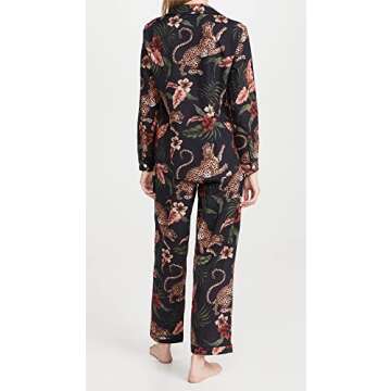 Desmond & Dempsey Women's Women's Long Soleia Pajama Set, Navy, Black, Print, M